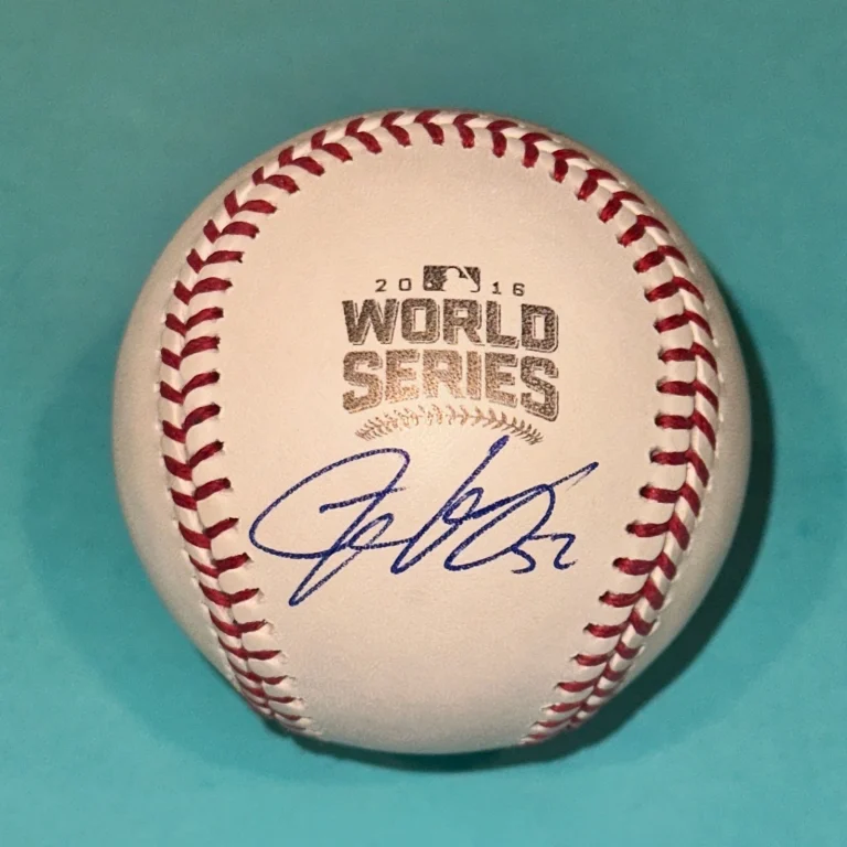 JUSTIN GRIMM (Cubs) Signed Official 2016 WORLD SERIES Baseball Beckett (BAS)