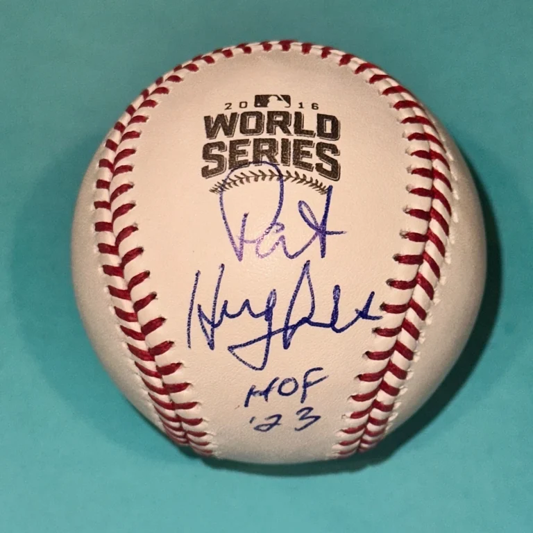 PAT HUGHES (Cubs) Signed Official 2016 WORLD SERIES Baseball Beckett BAS w/ Insc