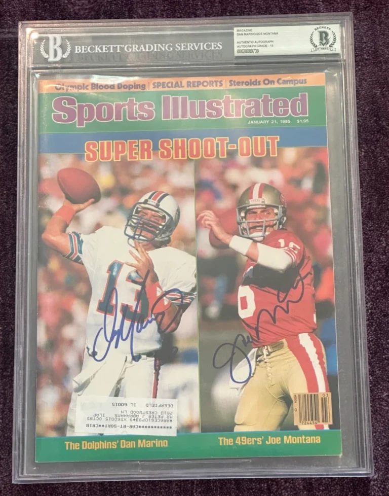DAN MARINO, JOE MONTANA Signed SPORTS ILLUSTRATED Beckett & Encapsulated AUTO 10