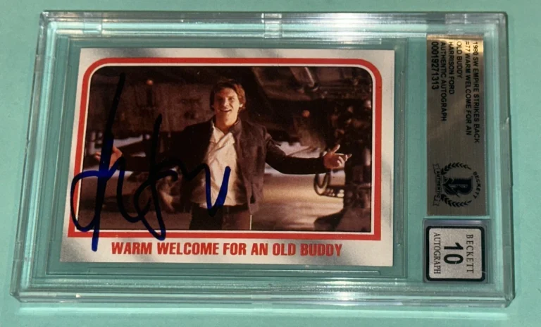 HARRISON FORD Signed 1980 STAR WARS EMPIRE WELCOME Card #77 Beckett BAS AUTO 10