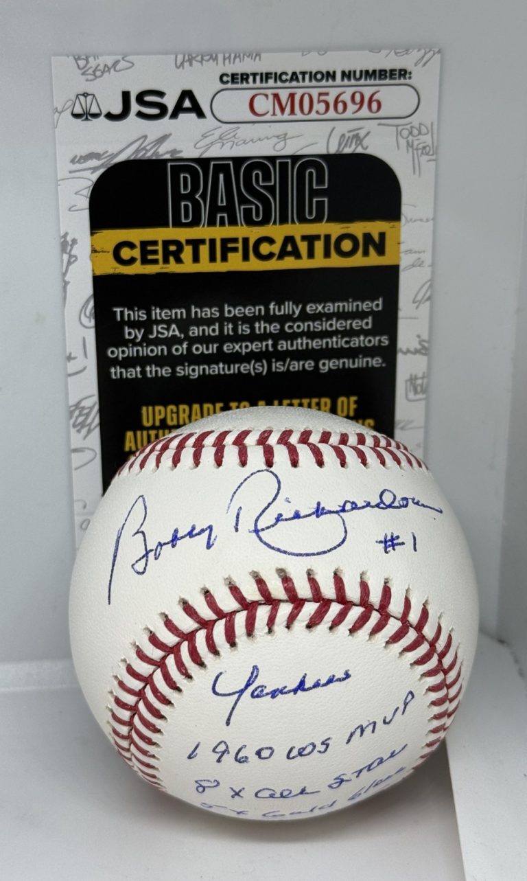 Bobby Richardson New York Yankees signed MLB Baseball Ball + Inscriptions JSA