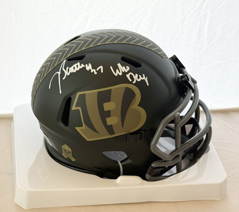 Jordan Battle signed Cincinnati Bengals STS mini helmet + Who Dey Insc GT COA