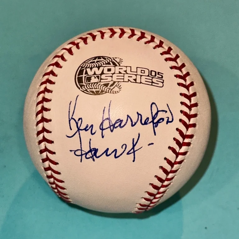 KEN HARRELSON (Sox) Signed Official 2005 WORLD SERIES Baseball Beckett BAS w INS