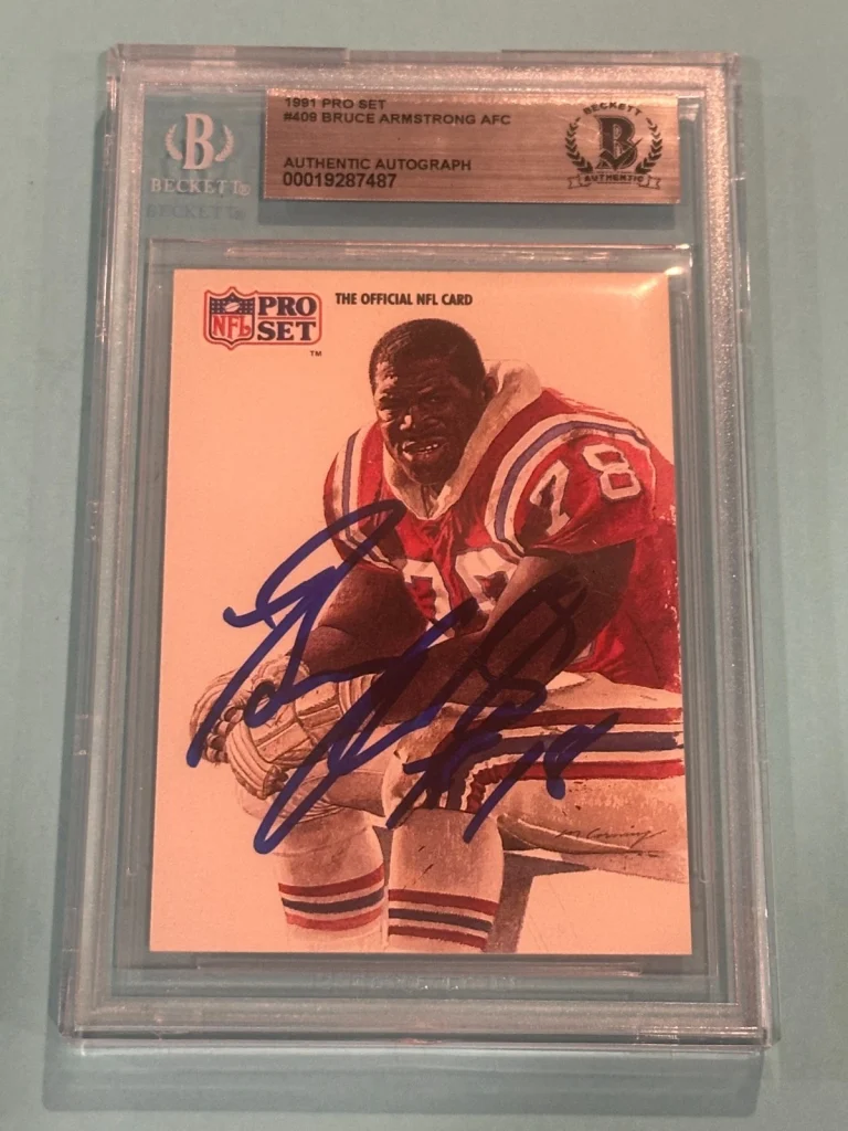 BRUCE ARMSTRONG AFC Signed 1991 PRO SET Card #409 Beckett BAS