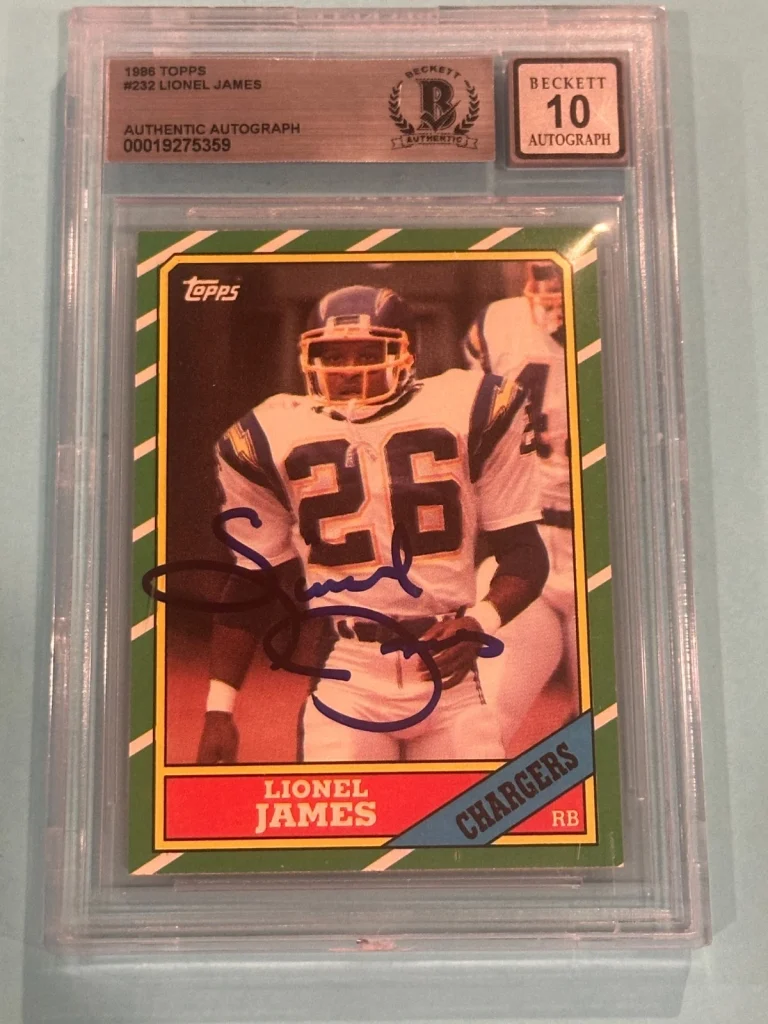 LIONEL JAMES Signed 1986 TOPPS Card #232 Beckett BAS AUTO 10
