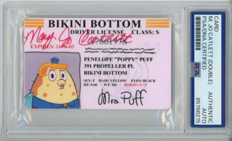 SPONGEBOB SQUAREPANTS MRS PUFF DRIVERS LICENSE AUTOGRAPH MARY JO CATLETT PSA DNA