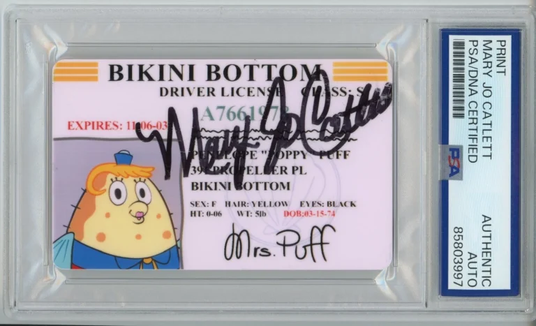 SPONGEBOB SQUAREPANTS MRS PUFF DRIVERS LICENSE SIGNED BY MARY JO CATLETT PSA DNA