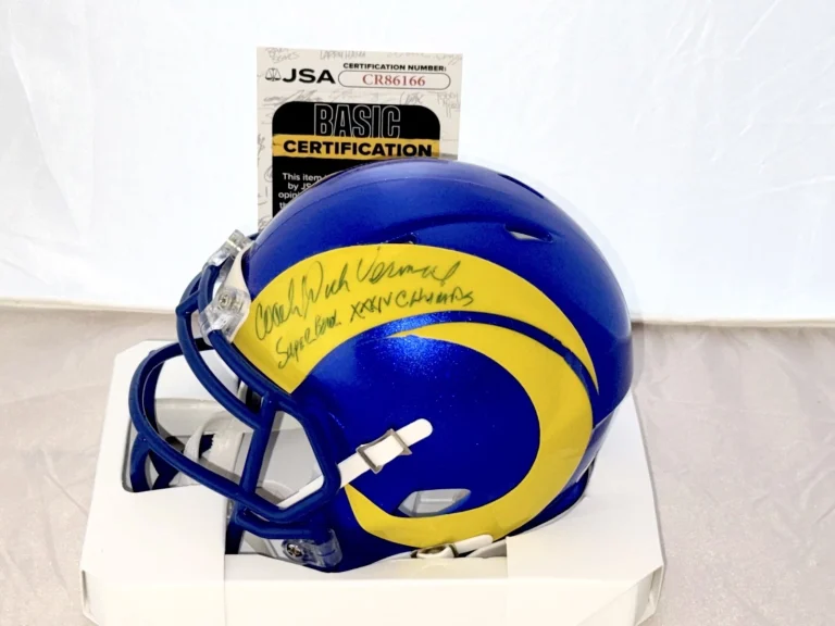 Dick Vermeil signed Rams mini helmet W/ Super Bowl Champs Inscription JSA
