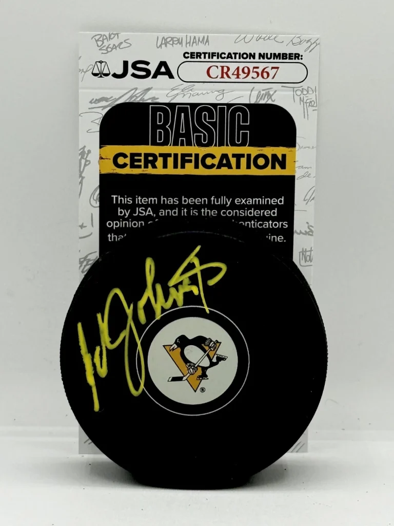 Eddie Johnston signed Pittsburgh Penguins Logo Puck autographed JSA