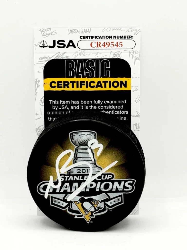 Nick Bonino signed Pittsburgh Penguins 2017 Stanley Cup Champs Puck JSA