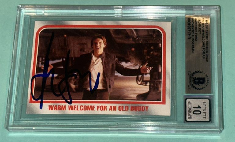 HARRISON FORD Signed 1980 STAR WARS EMPIRE WELCOME Card #77 Beckett BAS AUTO 10
