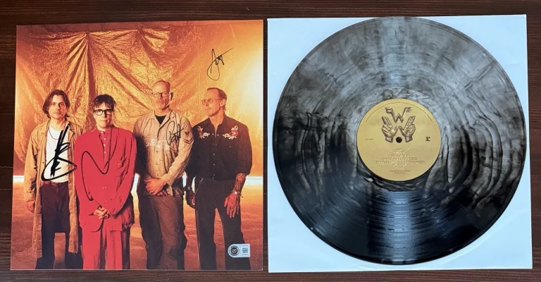 Weezer BAND SIGNED Album Card & Gold Vinyl Smoke LP Beckett BAS COA Autograph