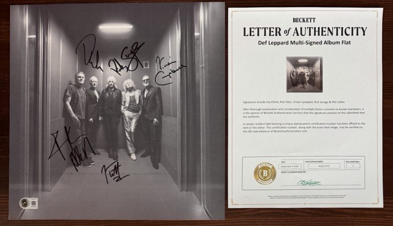 Def Leppard SIGNED Album Card & Tour Edition Vinyl LP Beckett BAS COA Autograph