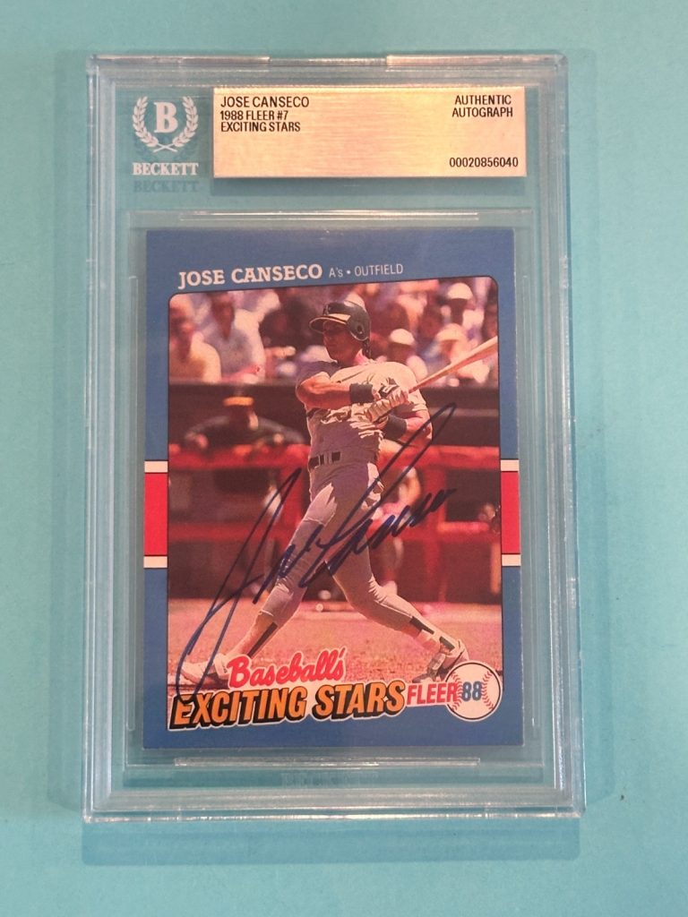 JOSE CANSECO Signed 1988 FLEER EXCITING STARS Card #7 Beckett (BAS)