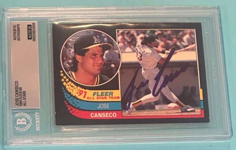 JOSE CANSECO Signed 1991 FLEER ALL-STARS Card #8 Beckett (BAS) AUTO 10