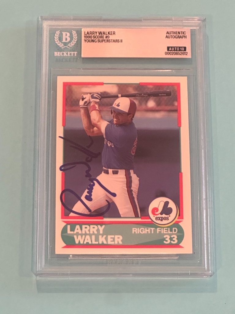 LARRY WALKER Signed 1990 SCORE YOUNG SUPERSTARS II Card #9 Beckett (BAS) AUTO 10