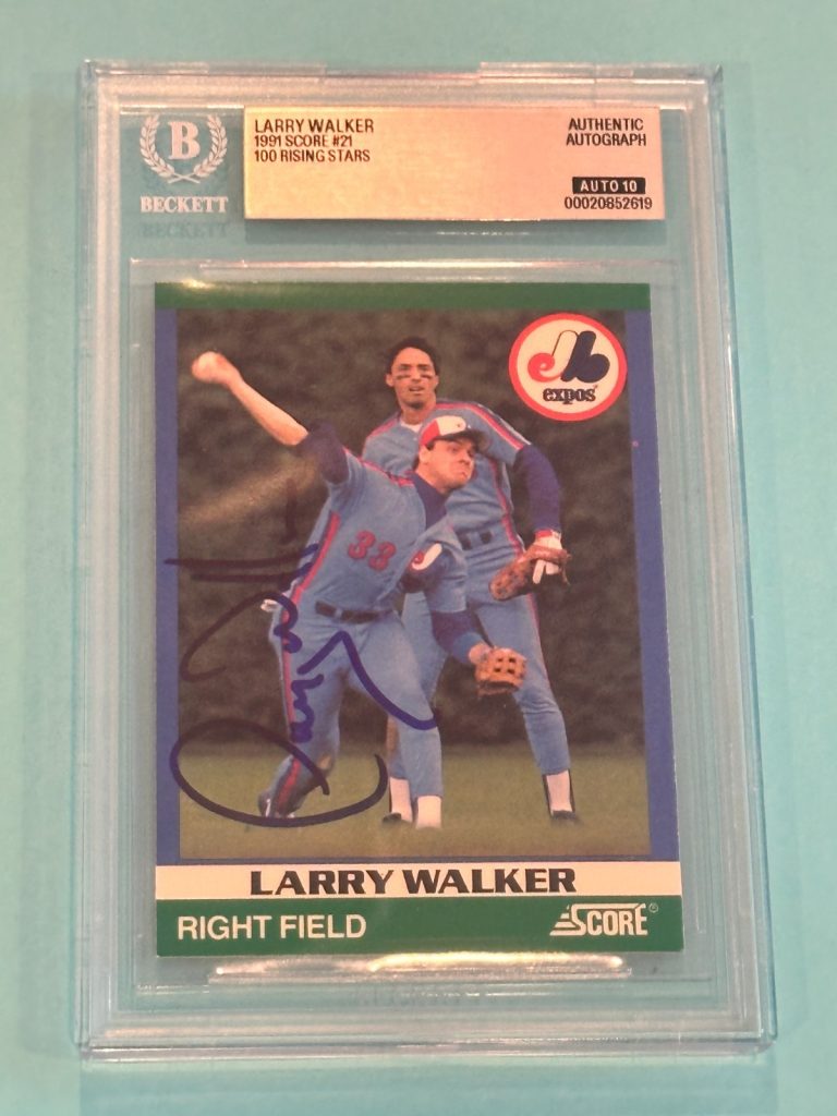 LARRY WALKER Signed 1991 SCORE 100 RISING STARS Card #21 Beckett (BAS) AUTO 10