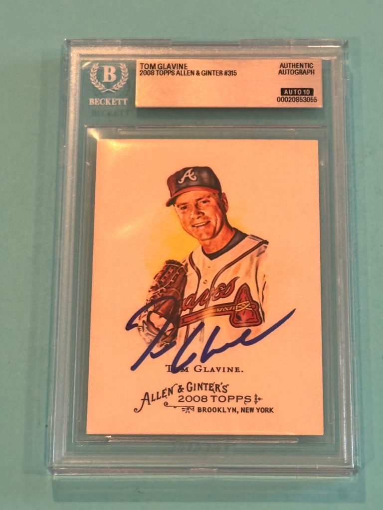 TOM GLAVINE Signed 2008 TOPPS ALLEN & GINTER Card #315 Beckett (BAS) AUTO 10