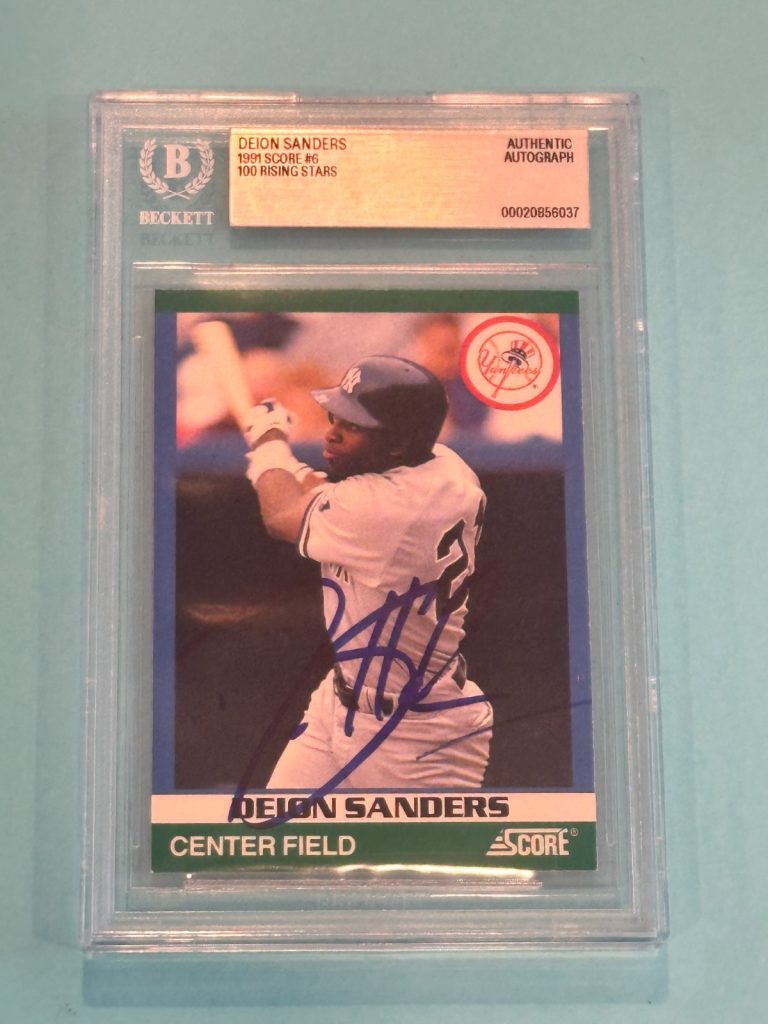 DEION SANDERS Signed 1991 SCORE 100 RISING STARS Card #6 Beckett (BAS)