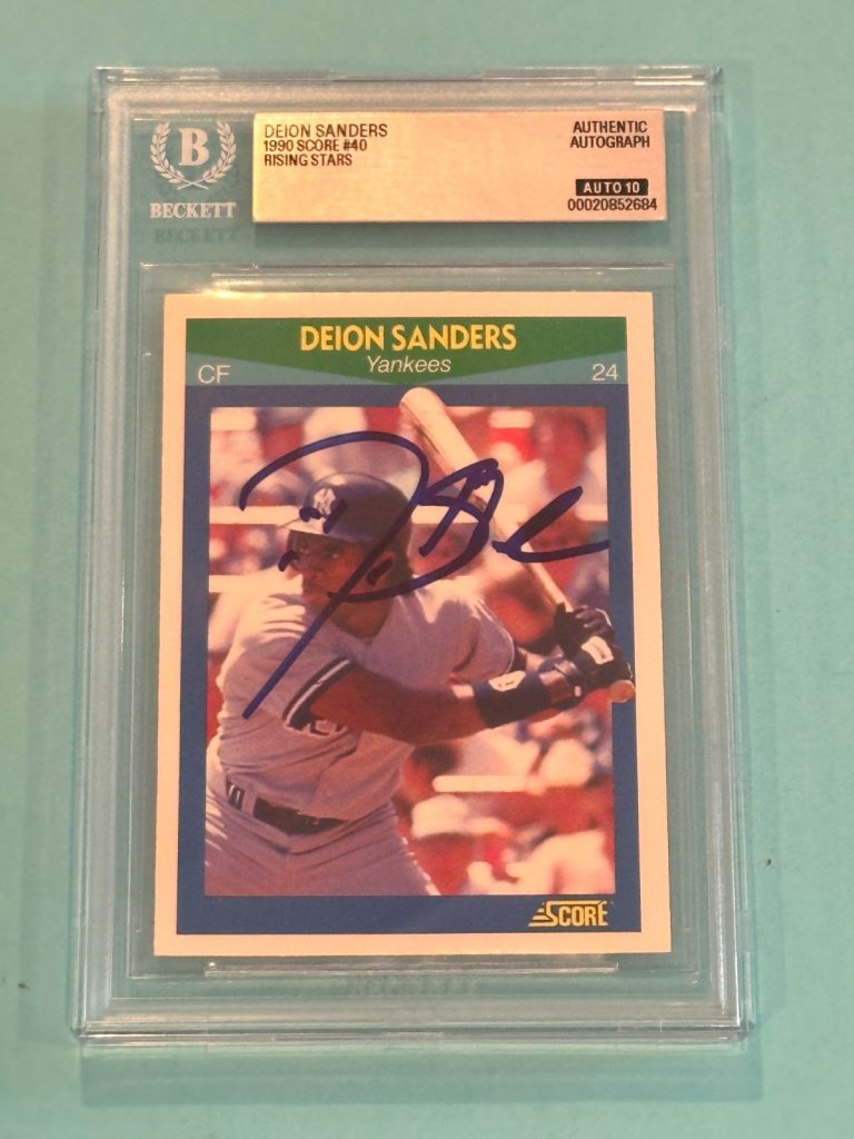 DEION SANDERS Signed 1990 SCORE RISING STARS Card #40 Beckett (BAS) AUTO 10