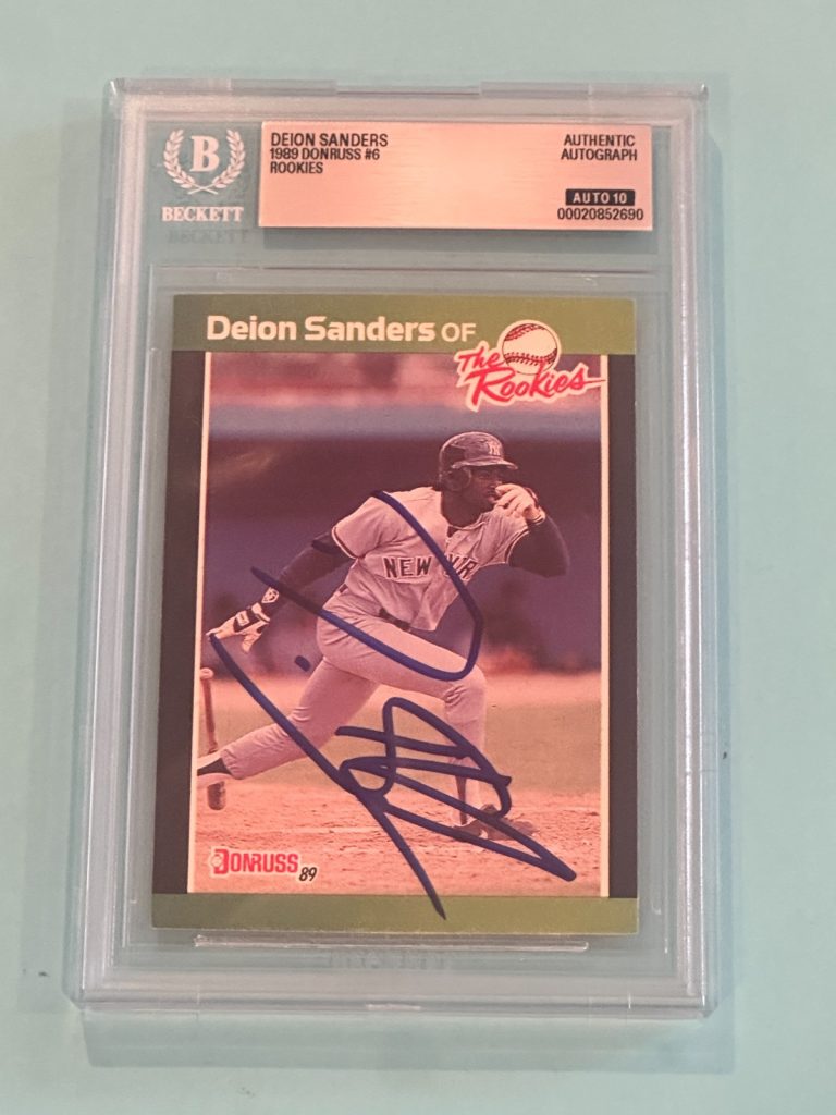 DEION SANDERS Signed 1989 DONRUSS ROOKIES Card #6 Beckett (BAS) AUTO 10