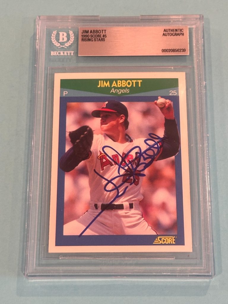 JIM ABBOTT Signed 1990 SCORE RISING STARS Card #5 Beckett (BAS)