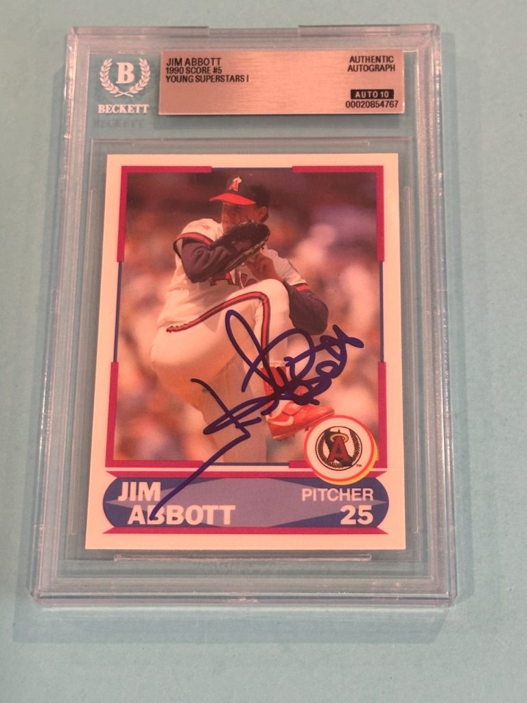 JIM ABBOTT Signed 1990 SCORE YOUNG SUPERSTARS I Card #5 Beckett (BAS) AUTO 10