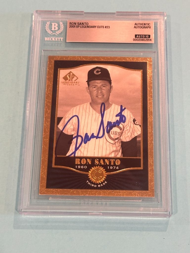 RON SANTO Signed 2001 SP LEGENDARY CUTS Card #23 Beckett (BAS) AUTO 10