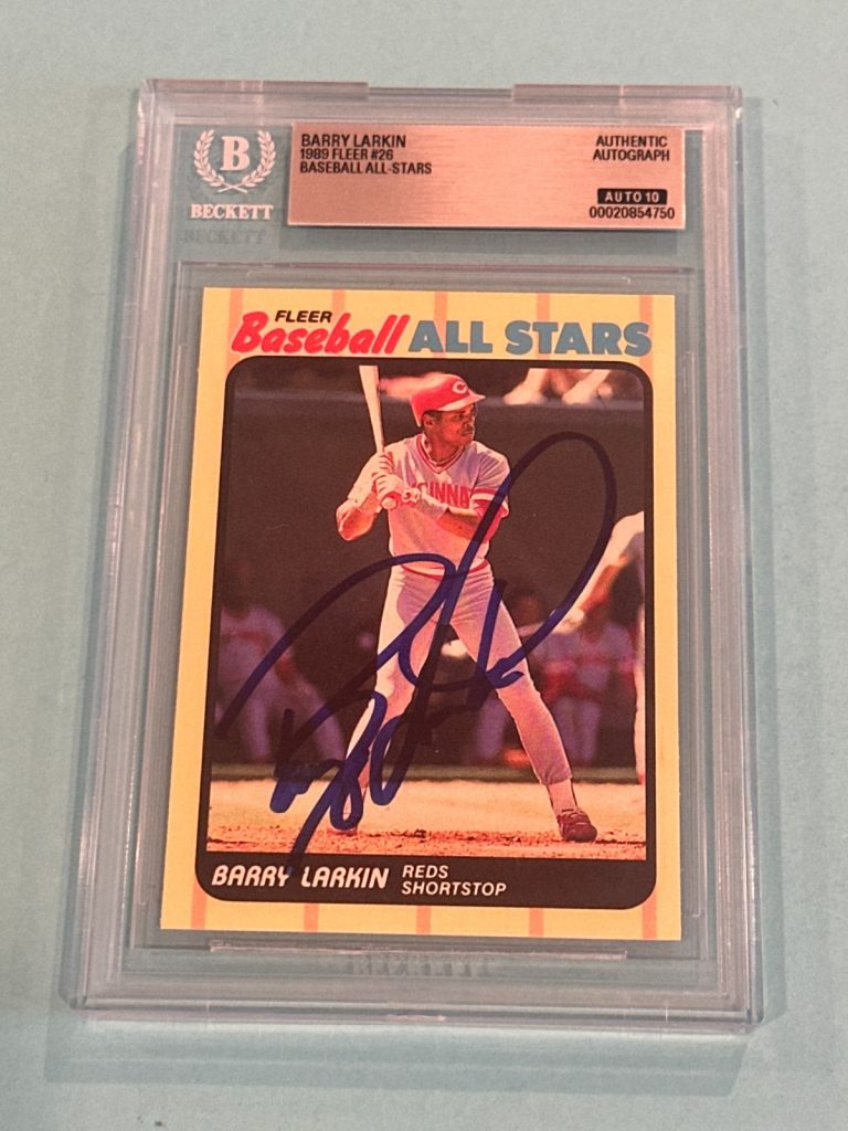 BARRY LARKIN Signed 1989 FLEER BASEBALL ALL-STARS Card #26 Beckett (BAS) AUTO 10
