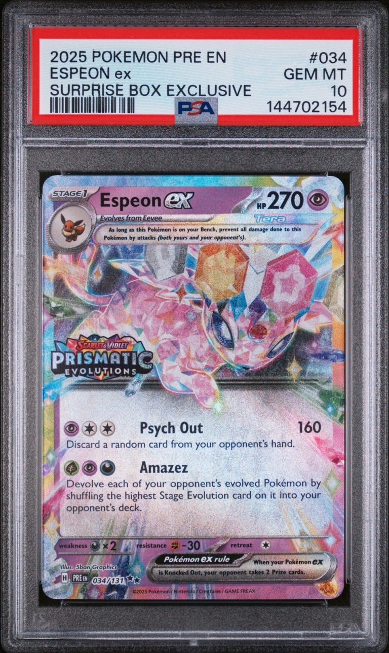 Graded 2025 Pokemon PRE Espeon Ex #034 SBE Prismatic Evolutions Card PSA 10