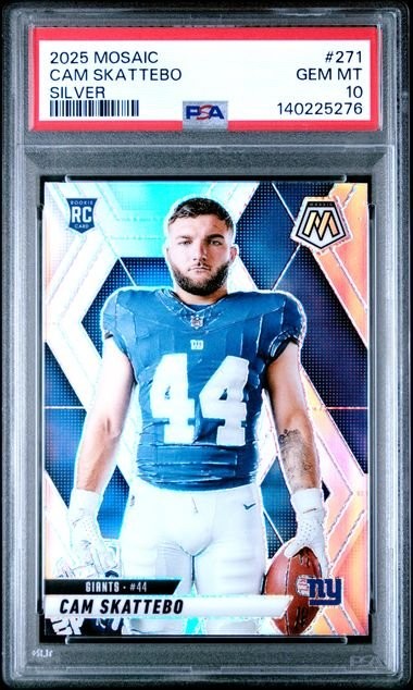Graded 2025 Panini Mosaic Cam Skattebo #271 Silver Rookie RC Card PSA 10