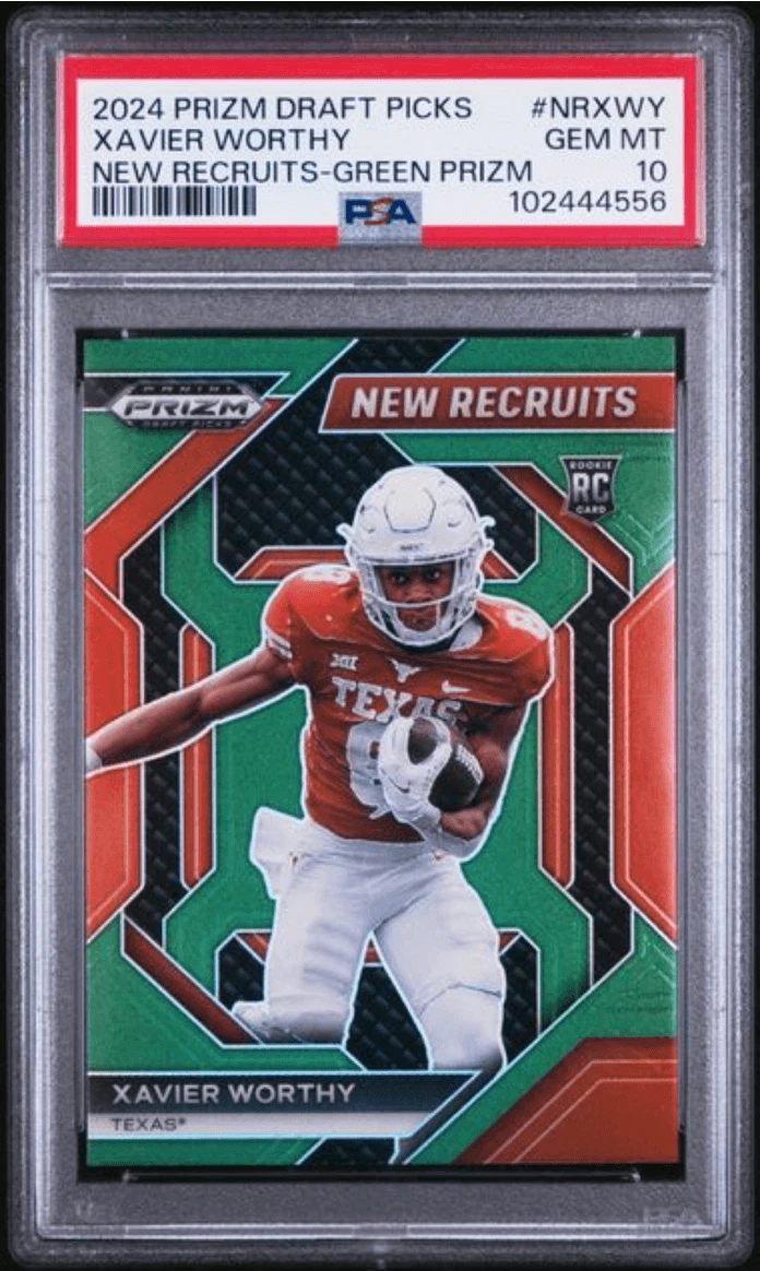 Graded 2024 Prizm DP Xavier Worthy #NRXWY Green Rookie Football Card PSA 10