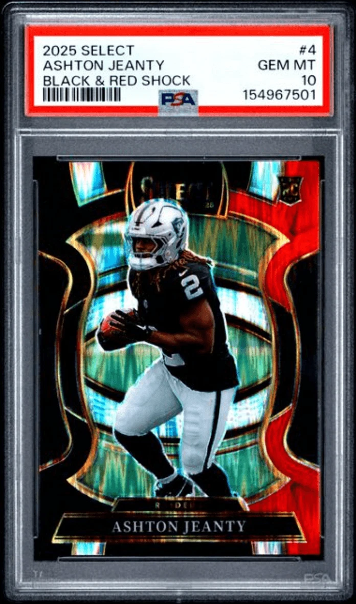 Graded 2025 Select Ashton Jeanty #4 Black & Red Shock Rookie Card PSA 10