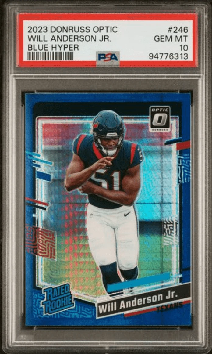 Graded 2023 Donruss Optic Will Anderson Jr #246 Blue Hyper RC Card PSA 10