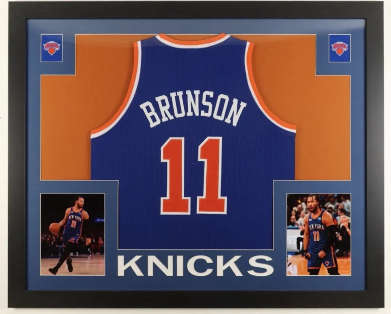 Jalen Brunson New York Knicks #11 Blue Custom Jersey Framed Display 35