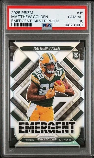 Graded 2025 Panini Prizm Matthew Golden #15 Emergent Silver Prizm RC PSA 10