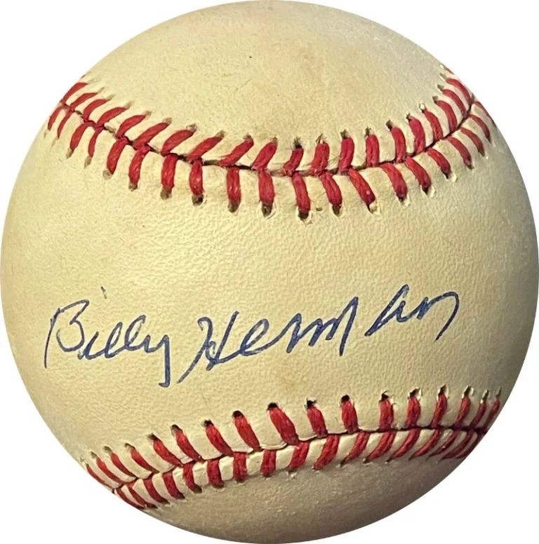Billy Herman signed RONL Rawlings OFC National League Baseball tone spots- JSA
