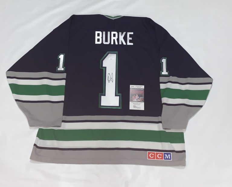 SEAN BURKE SIGNED VINTAGE HARTFORD WHALERS CCM #1 JERSEY LICENSED JSA COA
